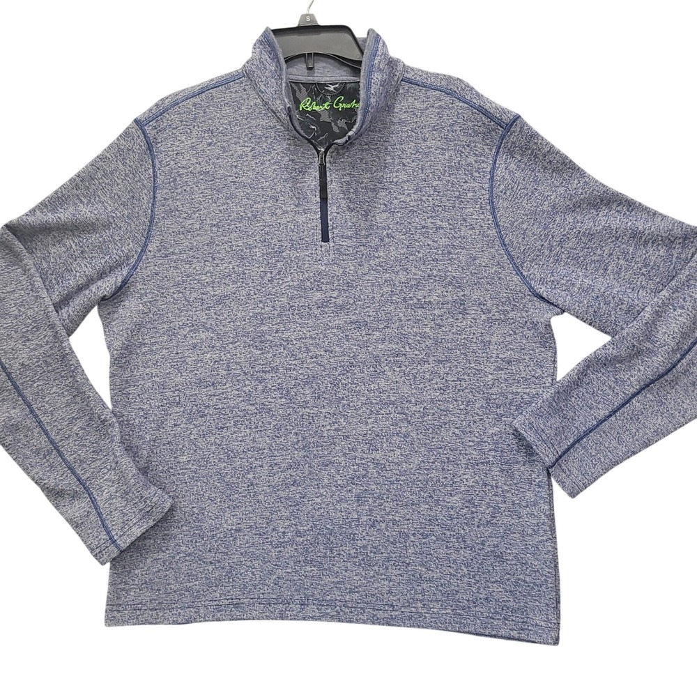 Robert Graham Mens Blue Heather 1/4 Zip Pullover Sweater Classic Fit Size L FLAW